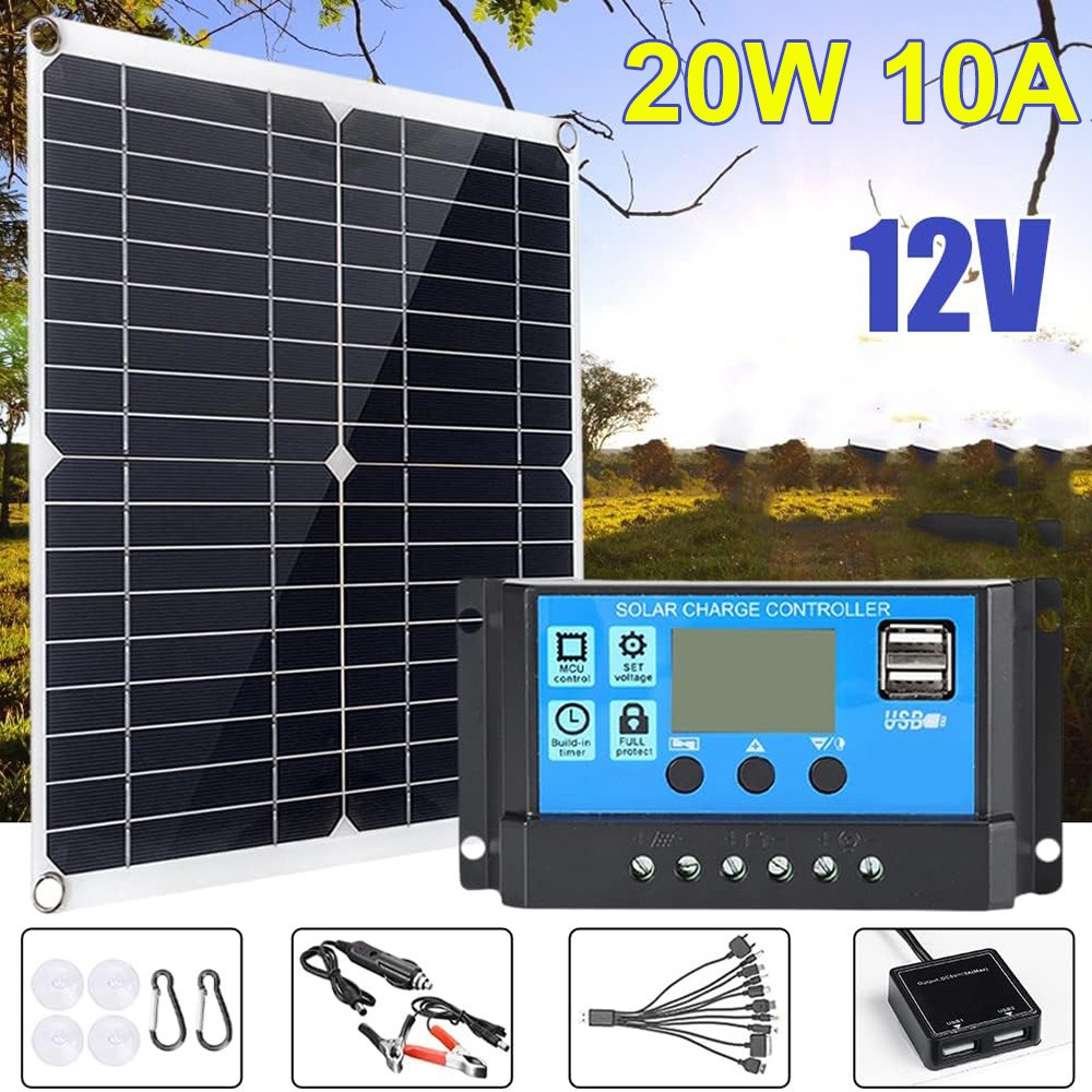 20 Watts Solar Panel Kit 12V 10A Battery Charger with Controller Caravan Boat RV