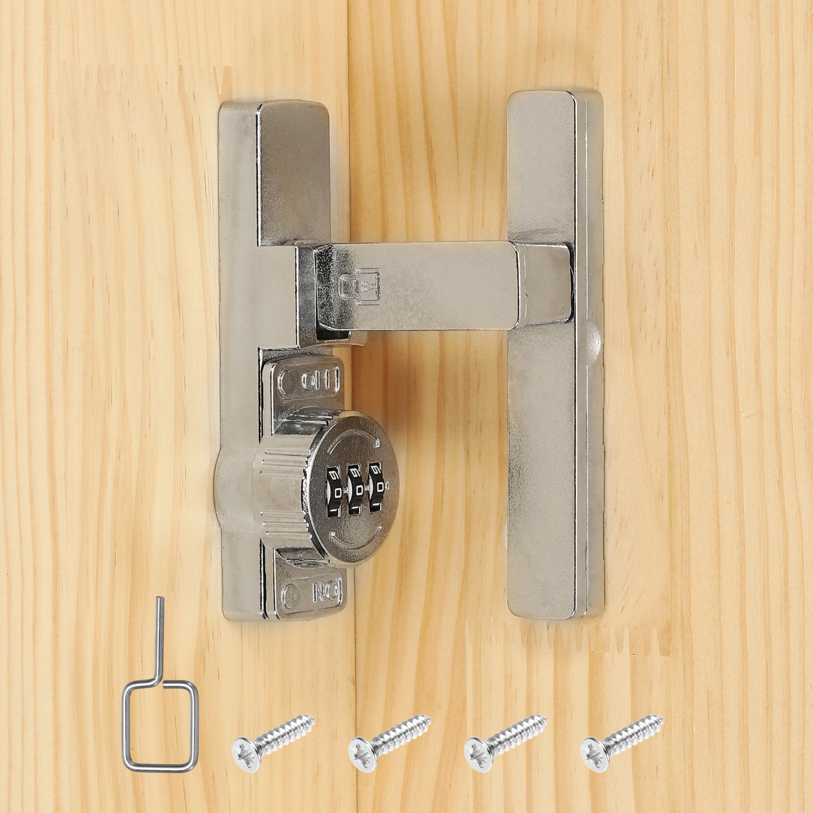 90 Degree Sliding Lock with 3 Digit Code for Barn Doors, Silver