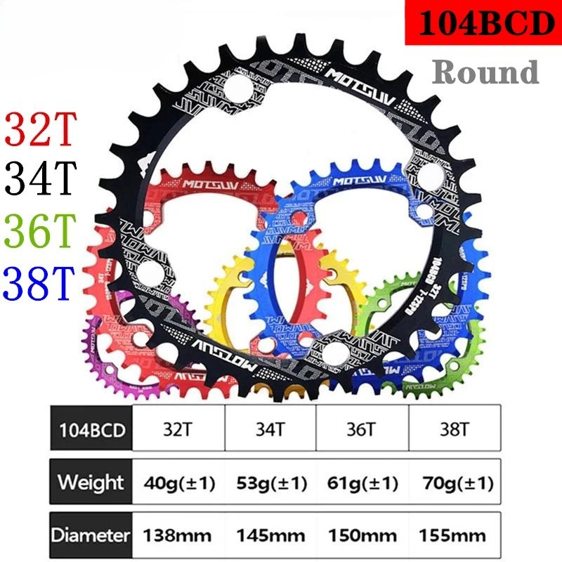 104BCD chainring Crank for Racing Sport MTB Road Bike Round Narrow Width 32T-38T