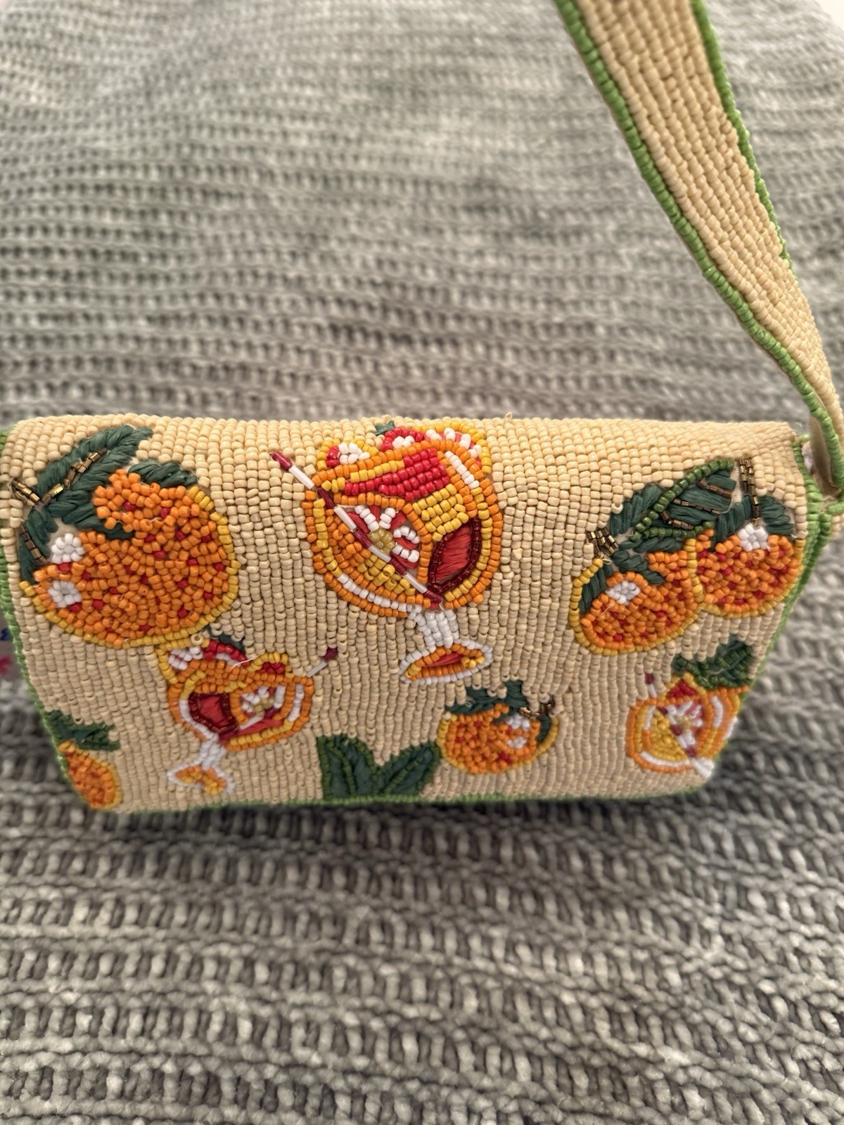 Beautiful New Release Aperol Spritz & Oranges Beaded Shoulder Bag