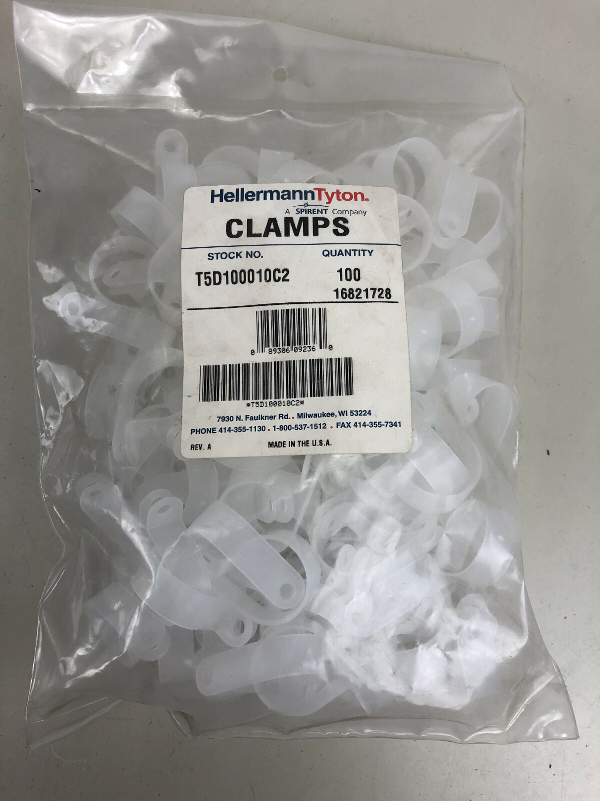 Hellermann Tyton T5D100010C2 -- Plastic Cable Clamps 1" (Bag of 100) --NEW