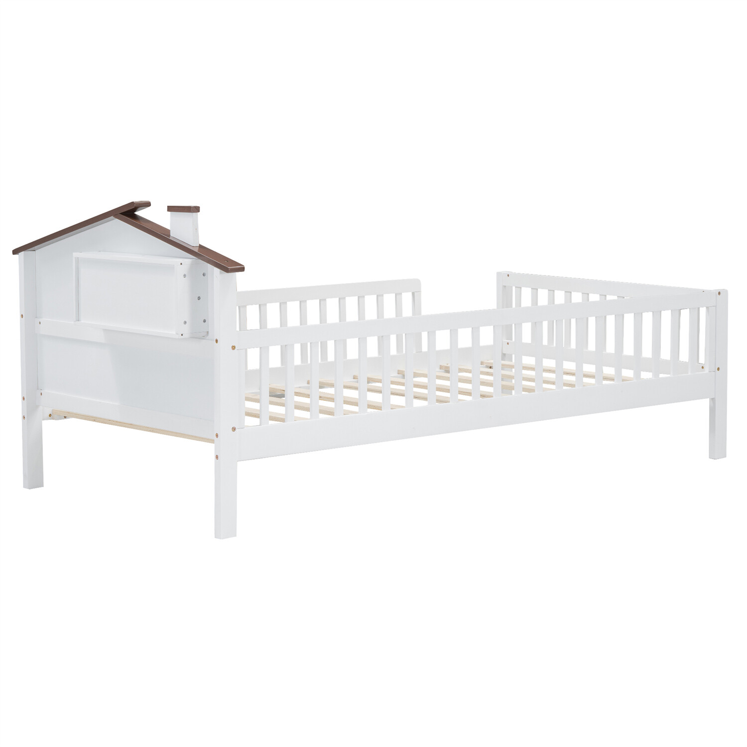 Twin/Full Size Bed Frame Wood Platform Bed with Storage Headboard White/Natural