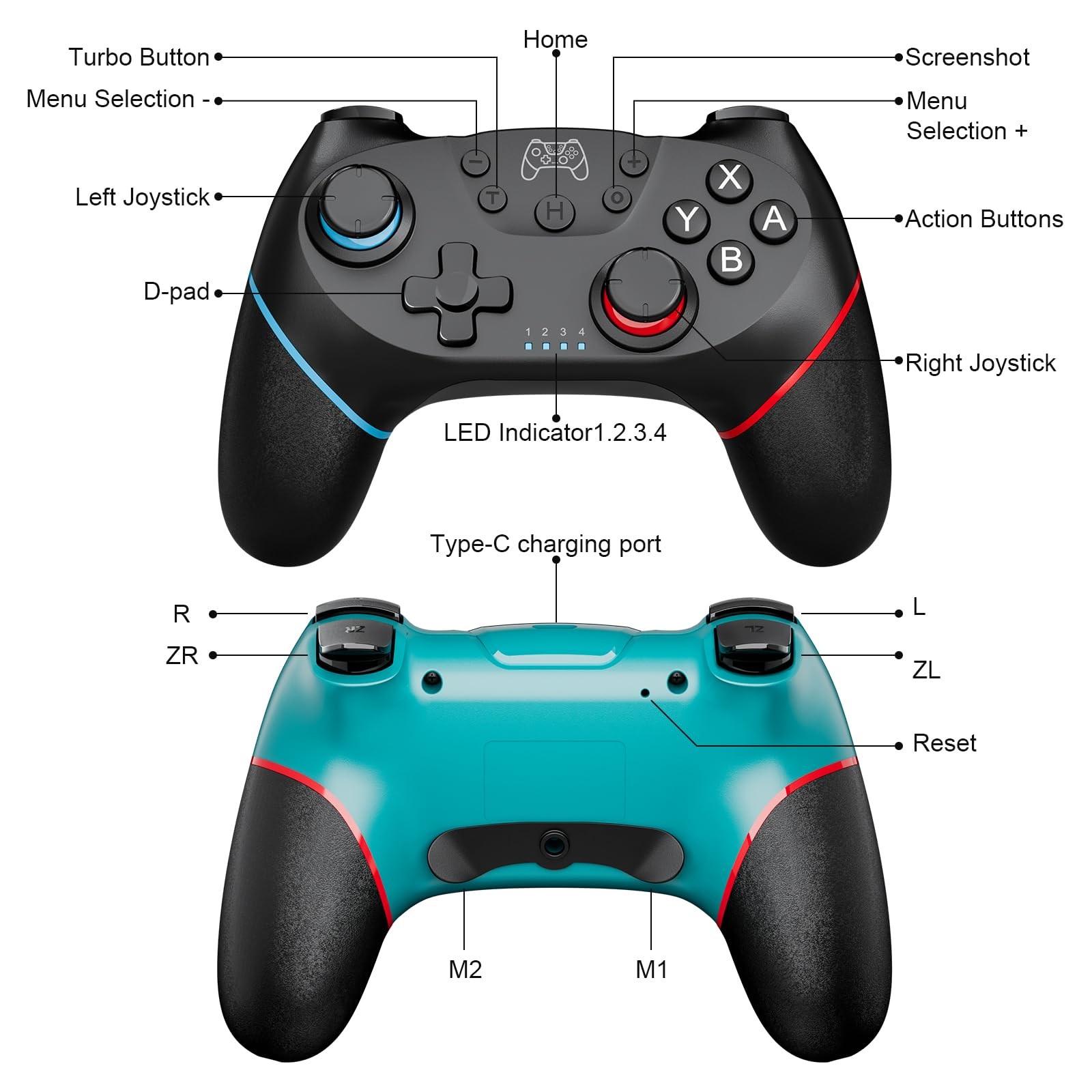 Diswoe Switch Controllers, 2 Pack Wireless Pro Controller for black and blue