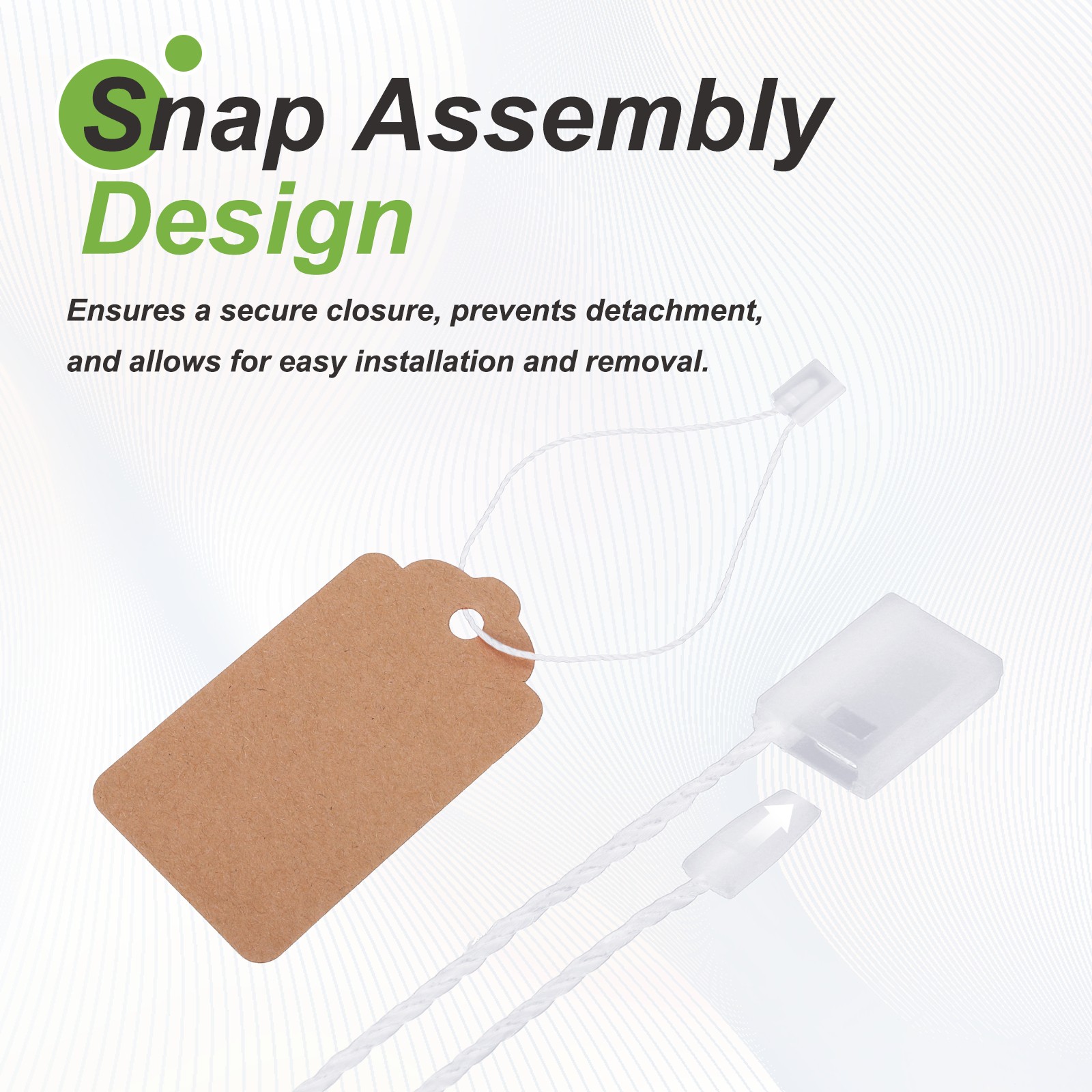 1000pcs Polyester Hang Tag String (6.7") - Plastic Snap Lock Pin Loop White