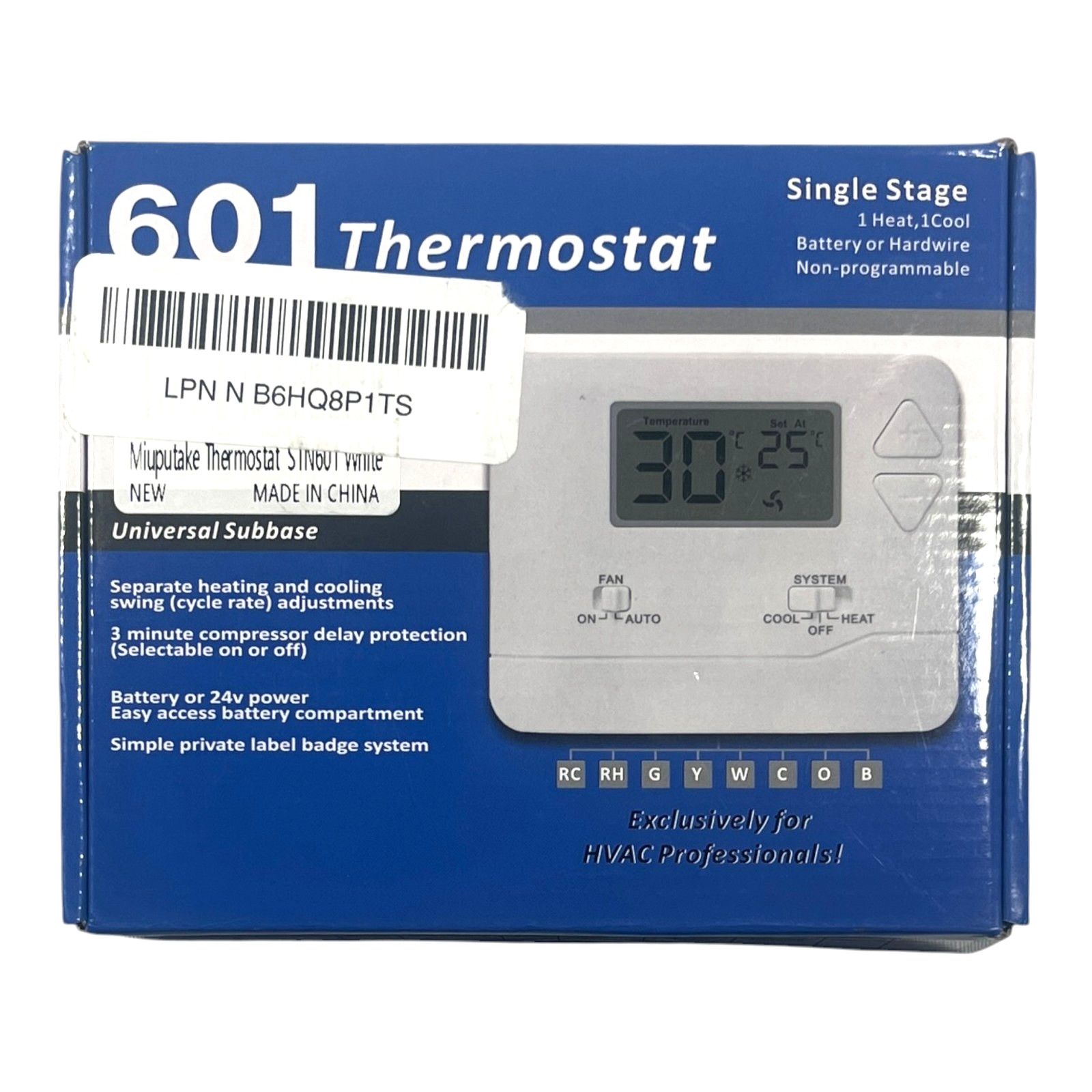 601 Thermostat Single Stage 1 Heat / 1 Cool Battery or Hardwire