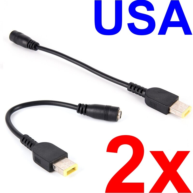 2X 5.5mm x 2.5mm Round to Slim Power Charger Adapter Converter Cable for Lenovo