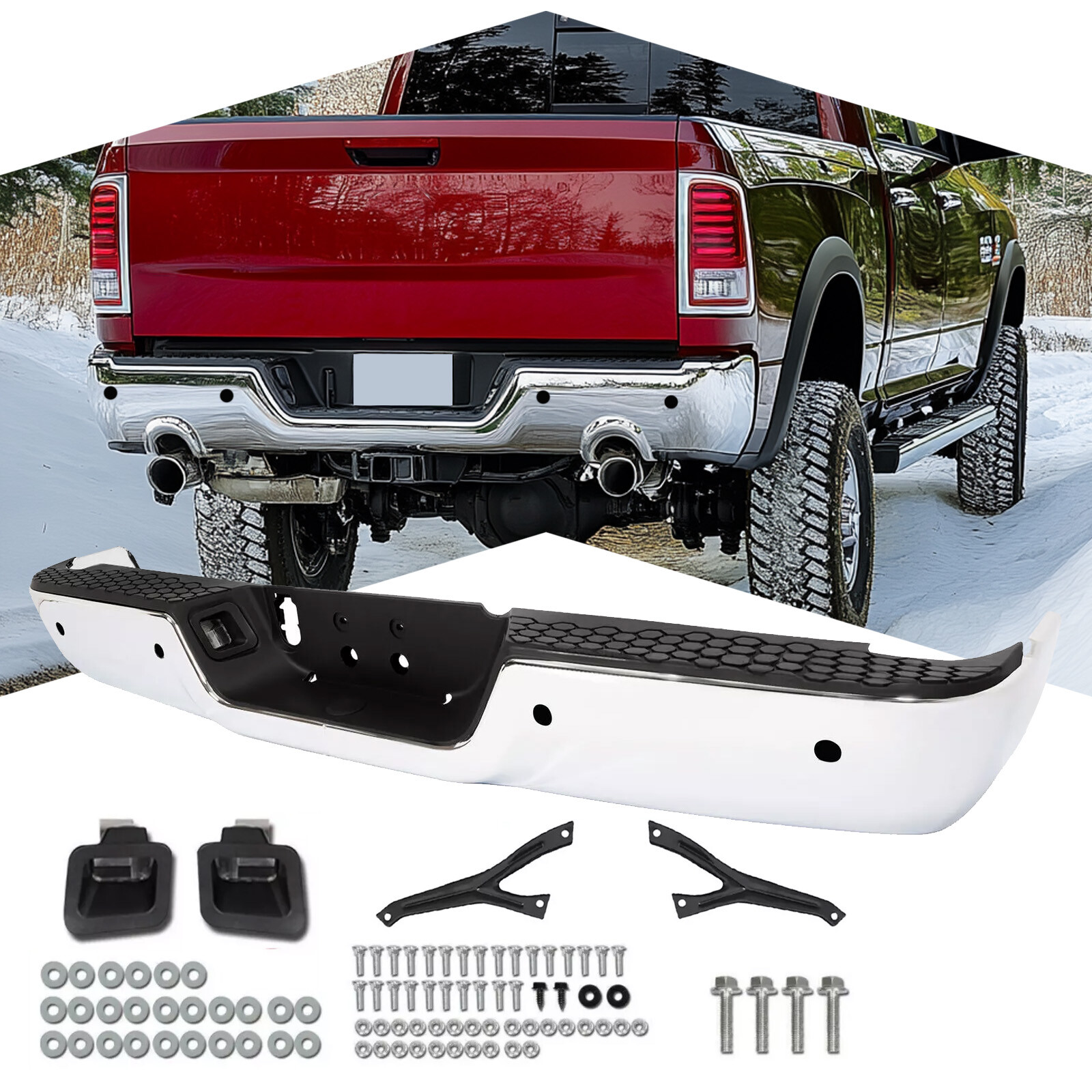 Chrome Rear Bumper Assembly For Ram 2500 3500 2013-2018 With Sensor Holes
