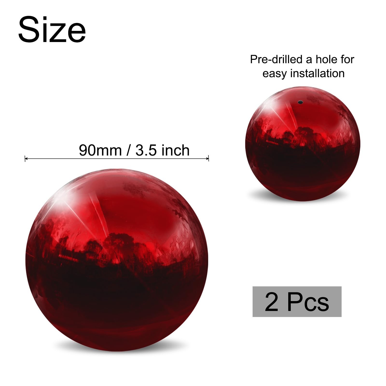 uxcell 2 Pcs Gazing Globe Decor Ball 3.5 Inch 90mm Inch, Ruby Red