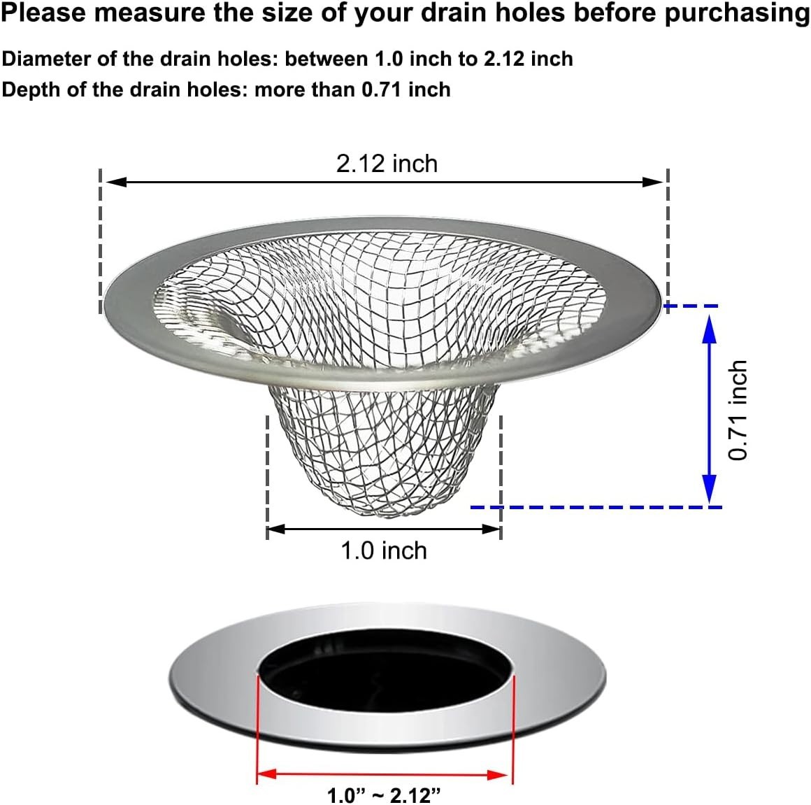 Compact Drain Strainer Baskets - 2-Pack, 1.0 Inch for Laundry and Utility Sinks
