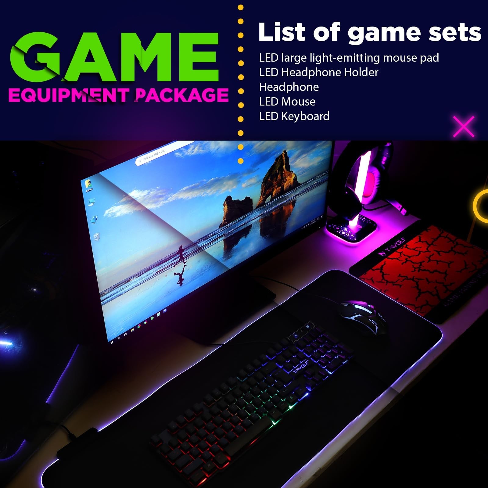 Vinsot 6 in 1 Gaming Accessories Bundle Includes Keyboard, Mouse, Mouse Pad, ...