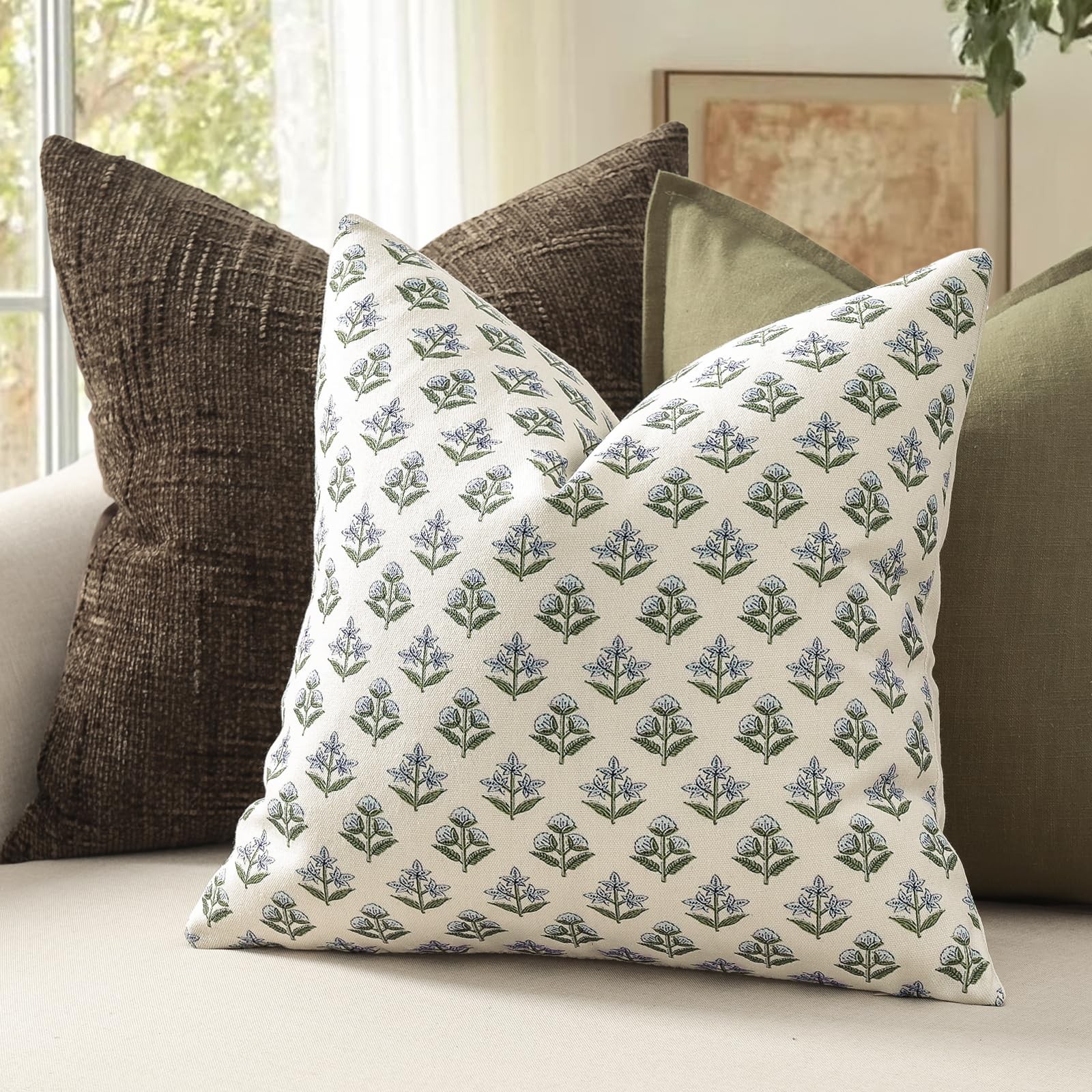 Farmhouse Floral Print Throw Pillow Covers 24x24 Set of 2, Rustic Decorative ...
