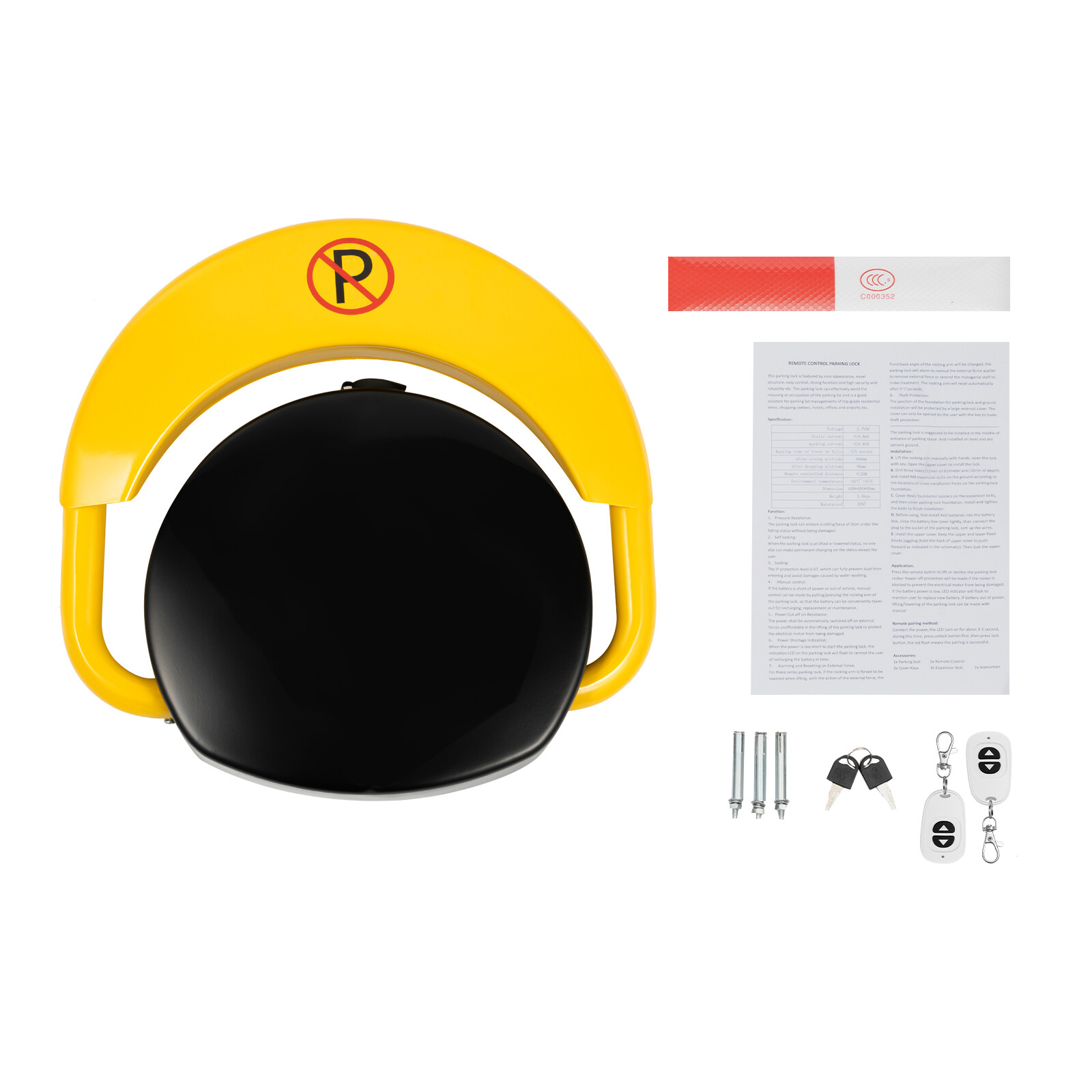 Automatic Parking Space Lock Remote Control Yellow Parking Barrier Waterproof US