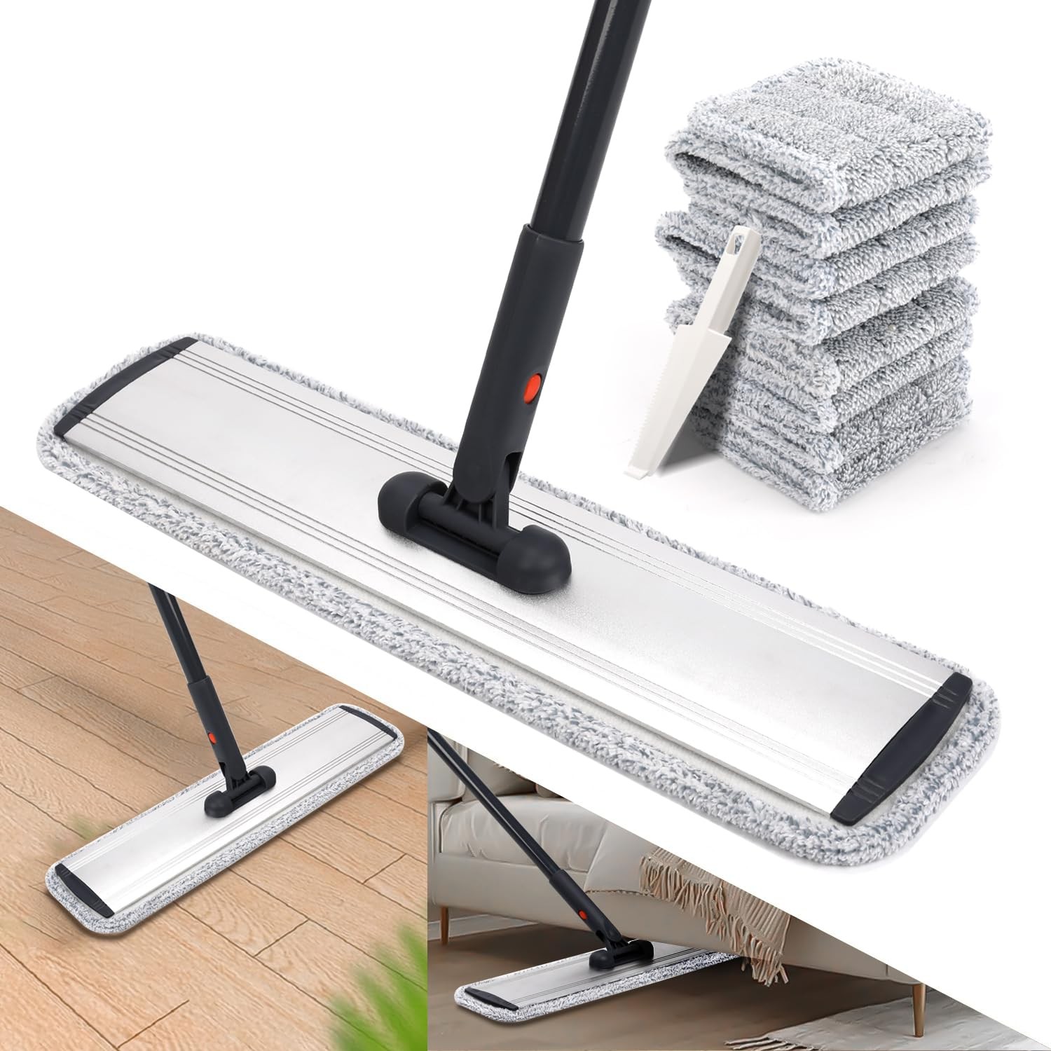 18 Professional Microfiber Mop Large Flat Mops for Floor Cleaning 4 Reusable ...