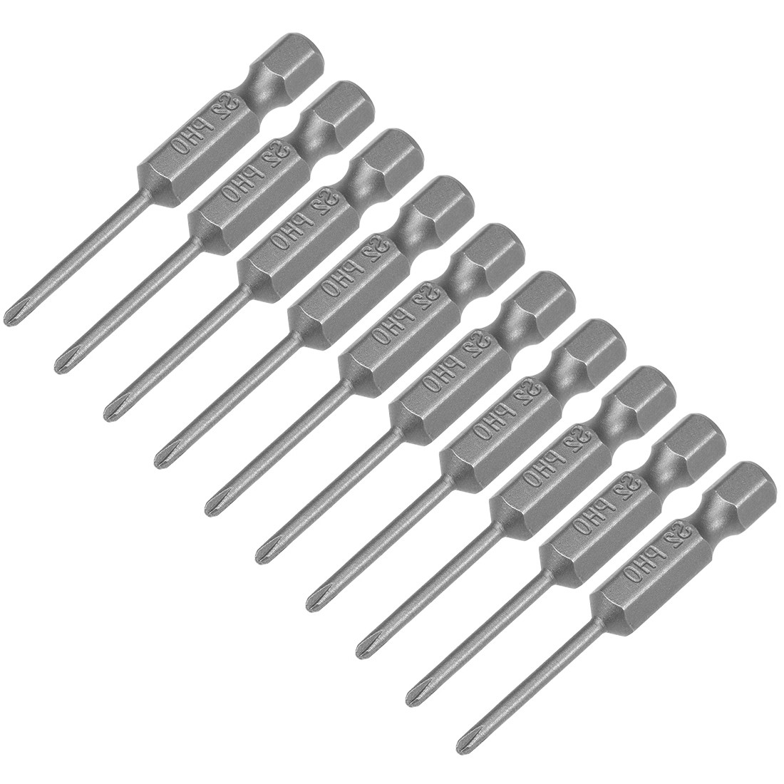 10Pcs 2mm PH0 Phillips Head Screwdriver Bits S2 for Industry 50mm 1/4" Hex Shank