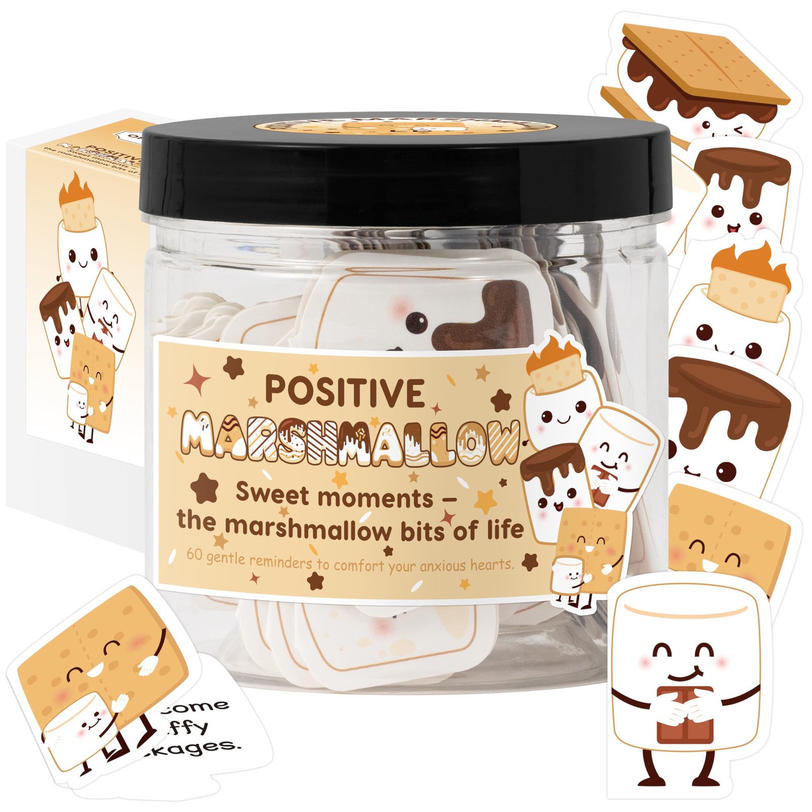 Yopyame Positive Marshmallow 3.4" x 3.2" (Jar), 2.2" x (Cards), white