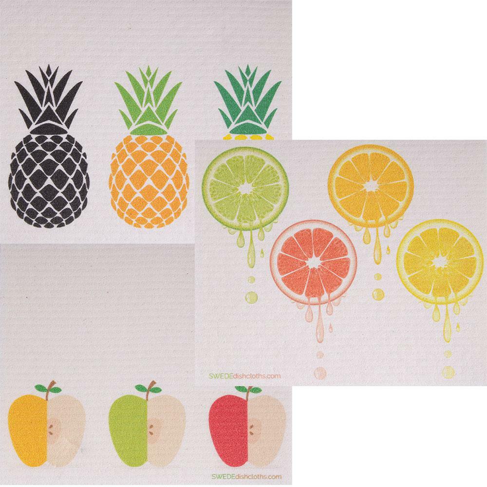 Swedish Dishcloth (Mixed Fruit) Set of 3 (One of each design) Paper Towel Replac