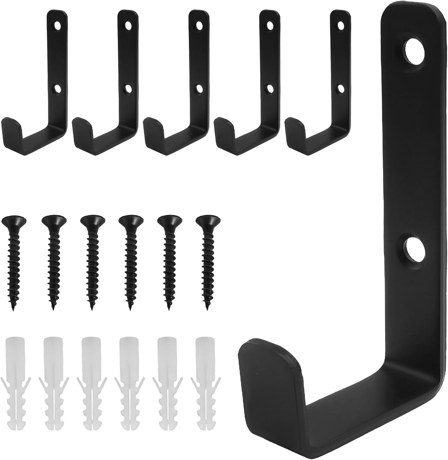 6 Pack Black Garage Hooks - Heavy Duty Wall Mount Hook Stainless Steel J Hooks
