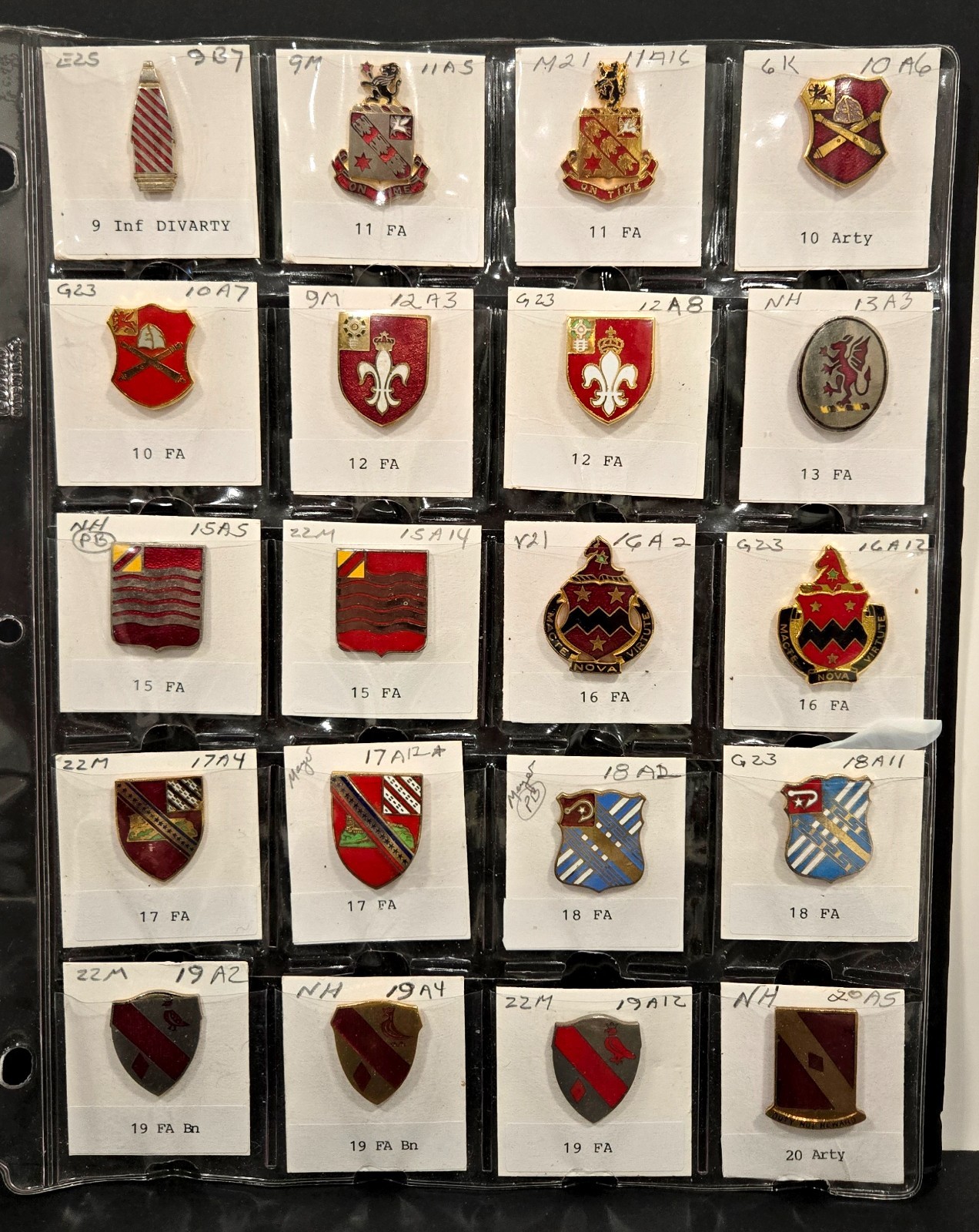 Lot of 20 U.S. Army DUI Pins – 9th–20th Field Artillery Battalions –Vtg Military
