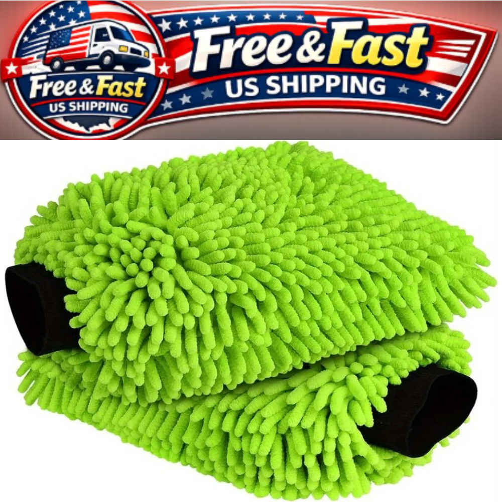 2x Microfiber Car Wash Mitt Scratch Free Ultra Absorbent Car Cleaning Gloves