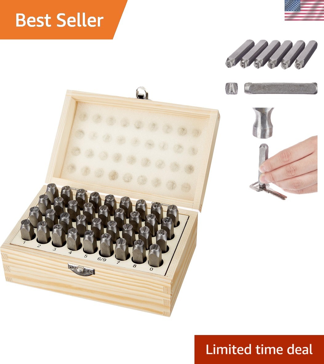 Craft Your Imagination: 36-Piece Alphabet & Number Stamp Kit with Wood Storage
