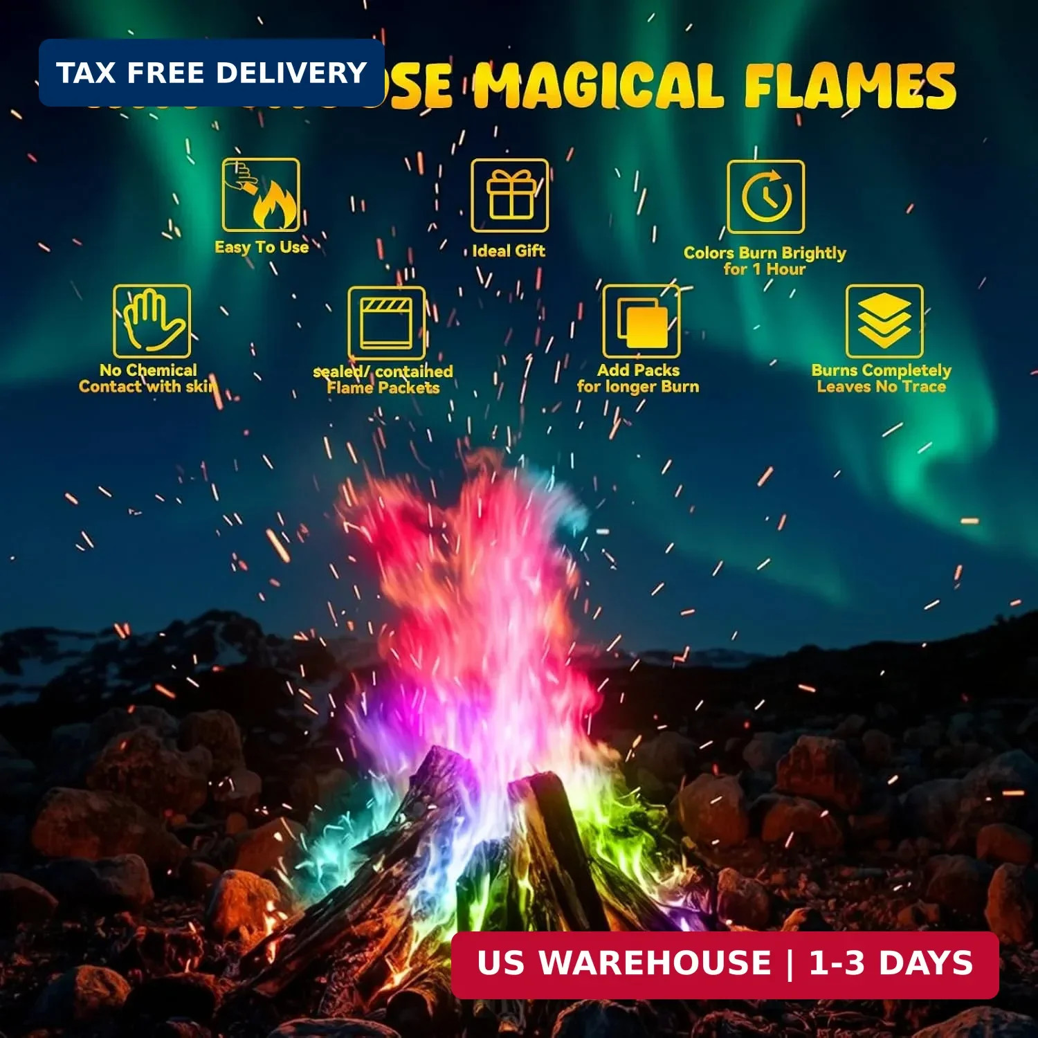 Hotdevil Fire Color Changing Packets (12Pack) Magical Flames Fire for Outdoor Ca