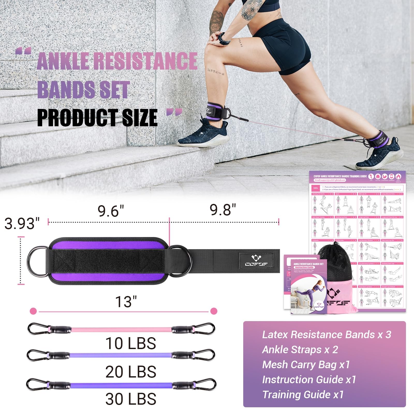 Ankle Resistance Bands with Cuffs, for Working Medium, Purple