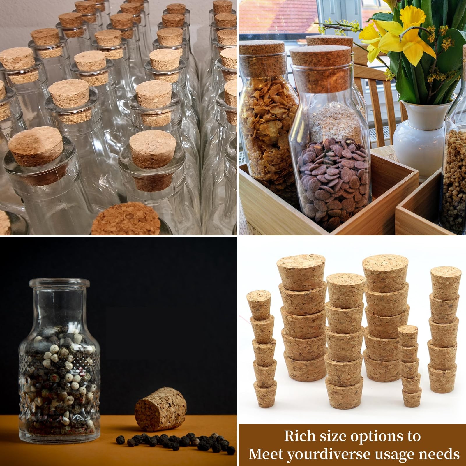 Natural Corks Stoppers Bottles Assorted Sizes for Salt and Pepper DIY Projects