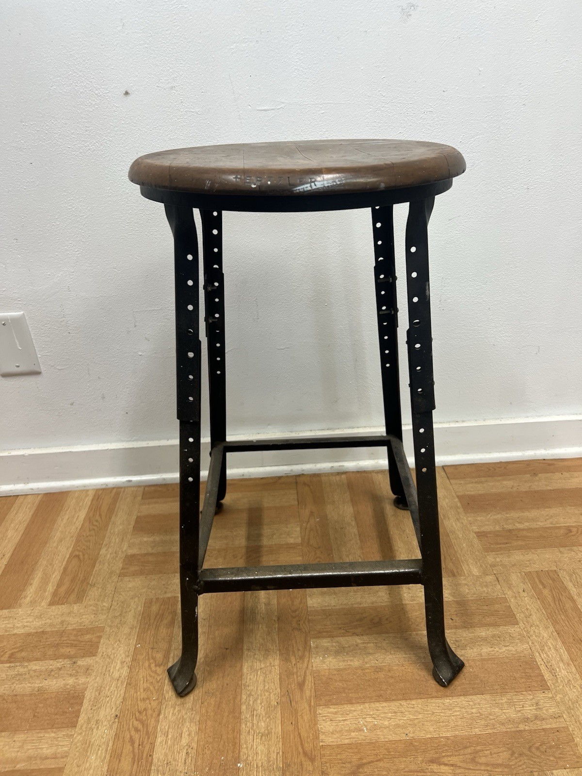 Vintage INDUSTRIAL STOOL bar metal steel shop chair mid century kitchen counter