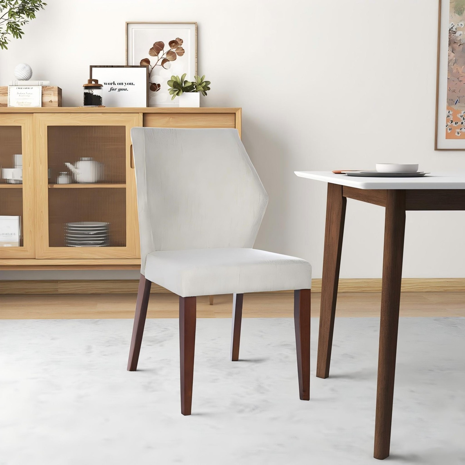 Set of 2 Light Grey Fabric Dining Chairs, Upholstered Side Chairs