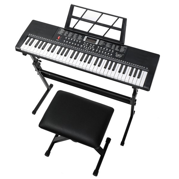 61-key electronic keyboard + stand + stool set, black
