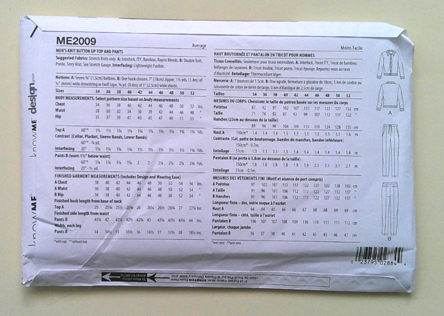 Button up top Pants Julian Creates pattern 2009 size 44 46 48 50 52 UNCUT
