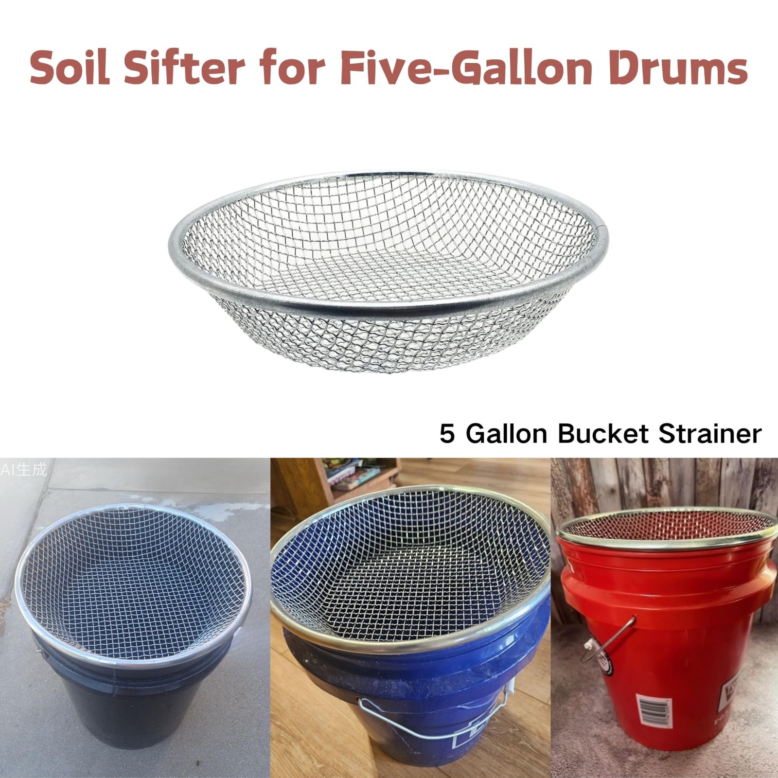 3PCS Soil Sifter for Gardening, Rock Sifter for 5gallon Bucket, Dirt Sifter C...