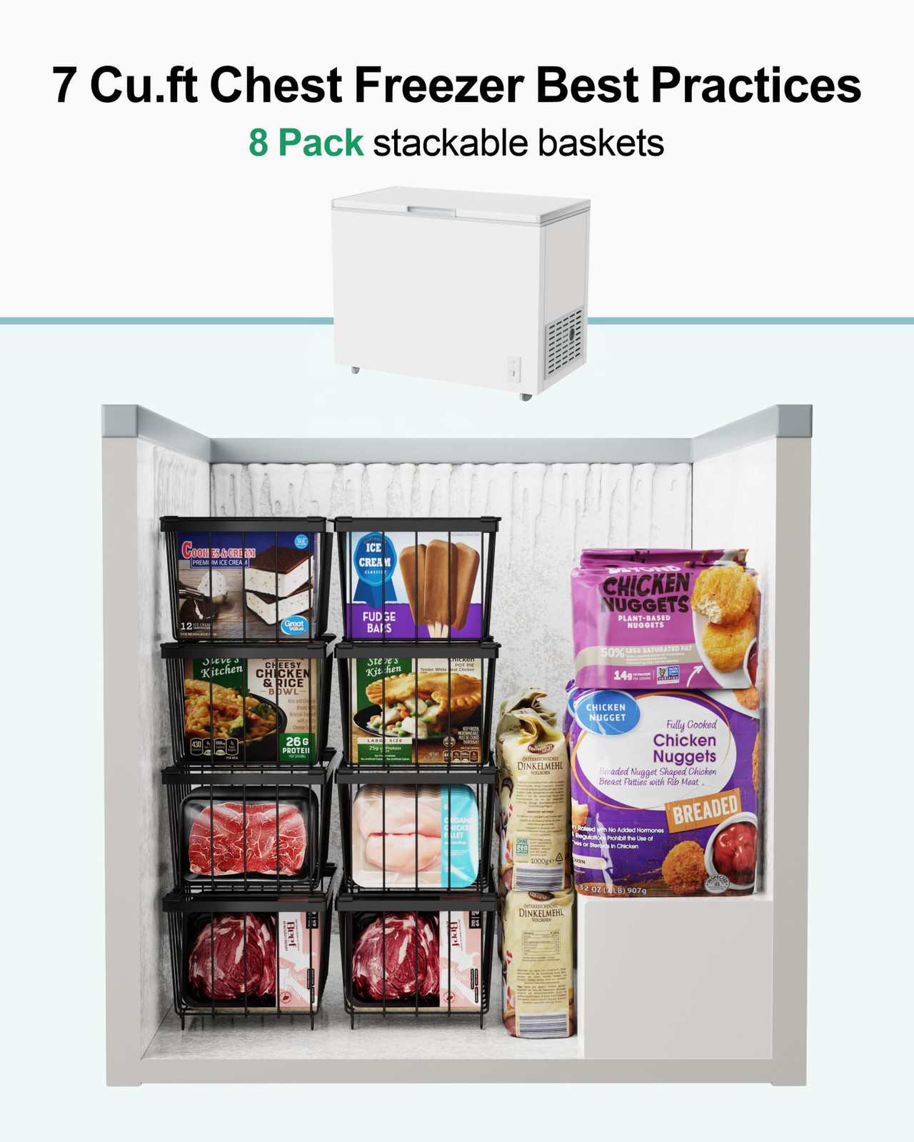 Chest Freezer Organizer Bins - 5 Pack Stackable Freezer Organizer Bins for 7 ...