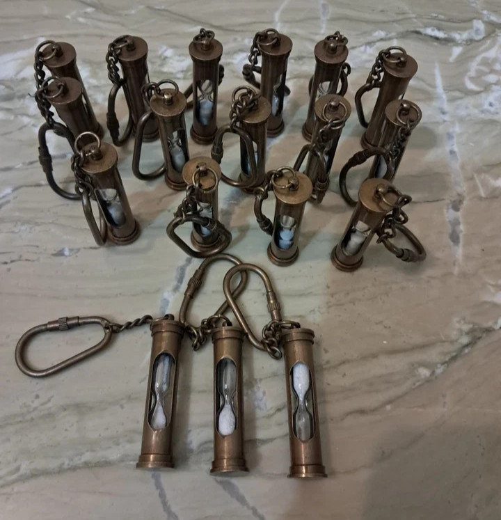 Lot of 10 Brass Sand Timer Keychains | Nautical Maritime Hourglass Decor