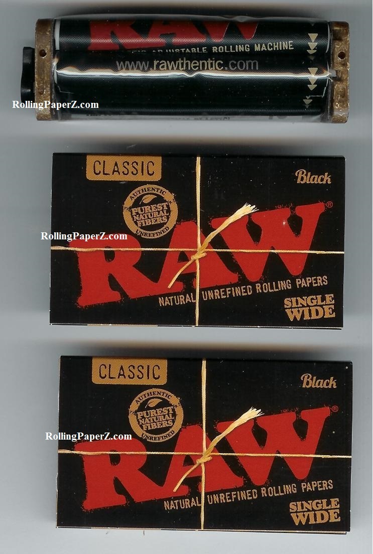 Limited Edition RAW BLACK PACKS Single Wide Rolling Papers + Adjustable Roller