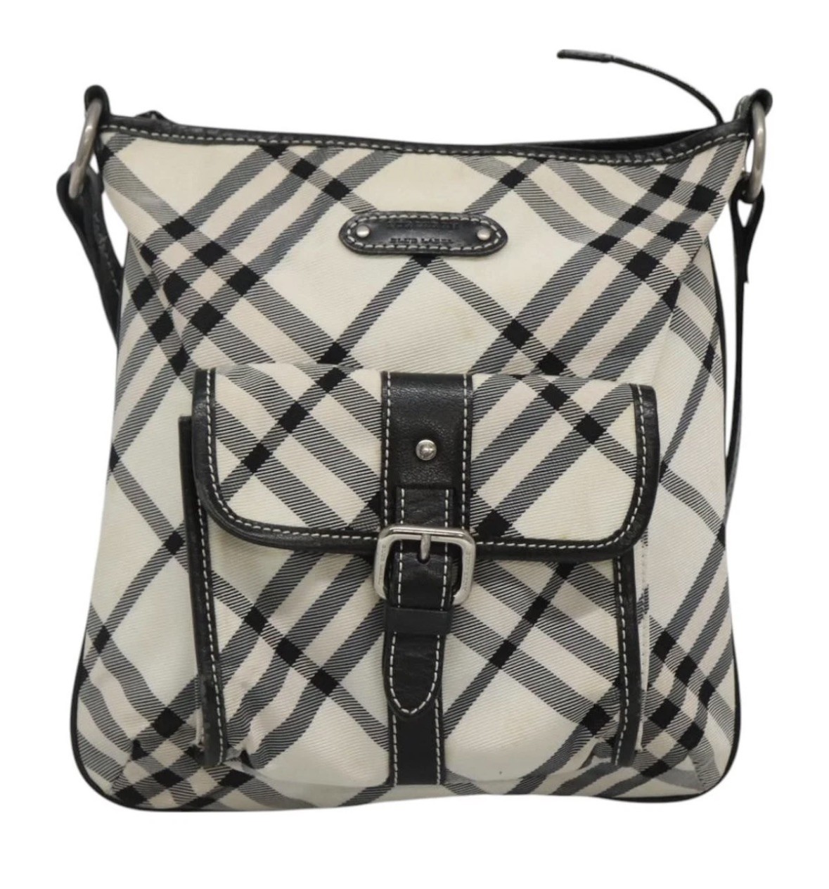 BURBERRY Nova Check Blue Label Shoulder Bag Nylon White/Beige/ Black Auth 127186