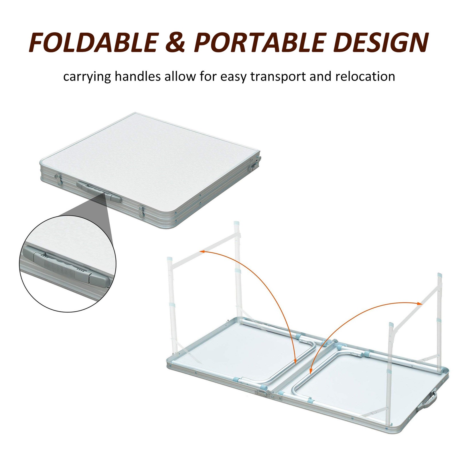 47" Folding Camping Table with Height Adjustability, Lightweight Portable Table