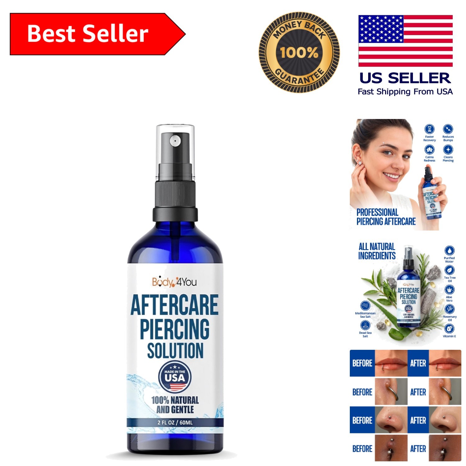 Keloid Bump Relief Saline Mist Spray - Gentle Aftercare for Piercings, 2 Fl Oz