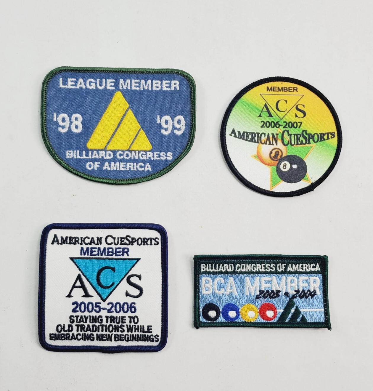 Lot of 4 8 Ball Pool Patches ACS American Cue Sports BCA Billiard Congress