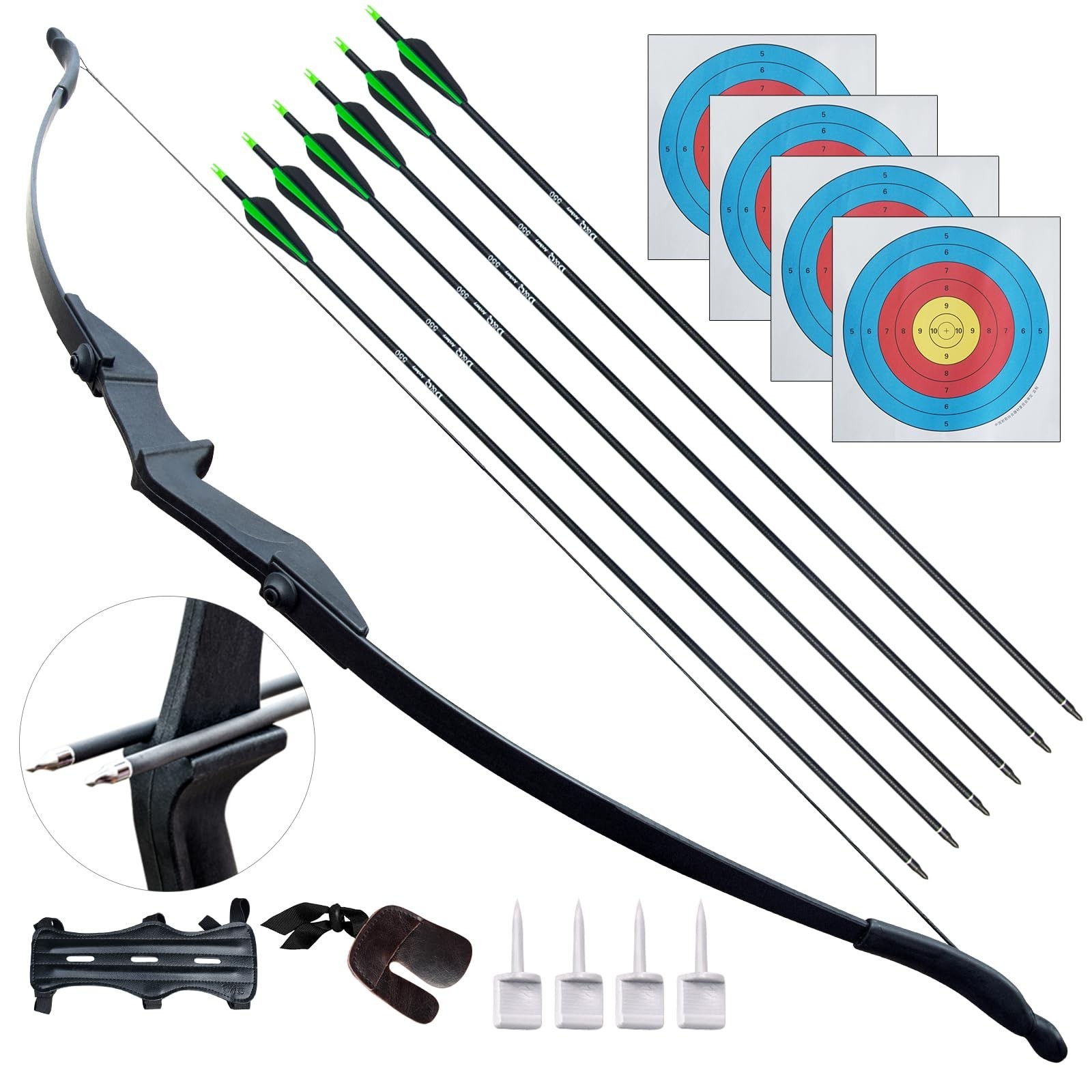 D&Q Kuafu Recurve Bow and Arrow Set 20lbs Black Left Right Handed