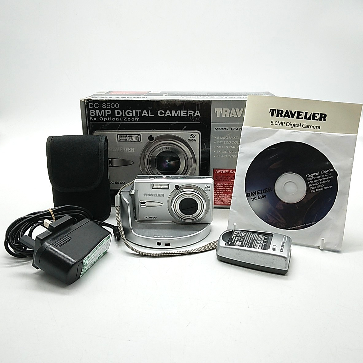 Traveler DC-8500 8MP Silver Compact Digital Camera w/Case, Boxed, Tested/Working