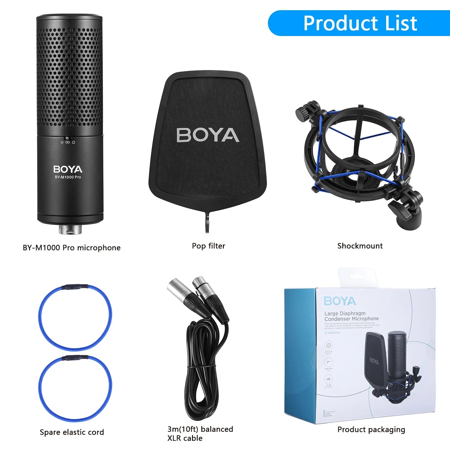 BOYA BY-M1000 PRO Large Diaphragm Condenser Studio Microphone Podcast Recording