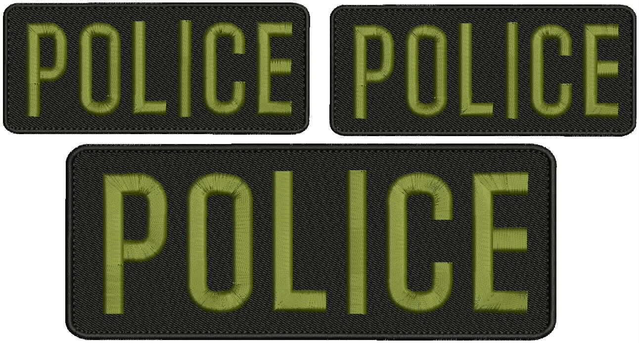 Police embroidery patches 3x8 and 2X 2x5 hook on back letters od green
