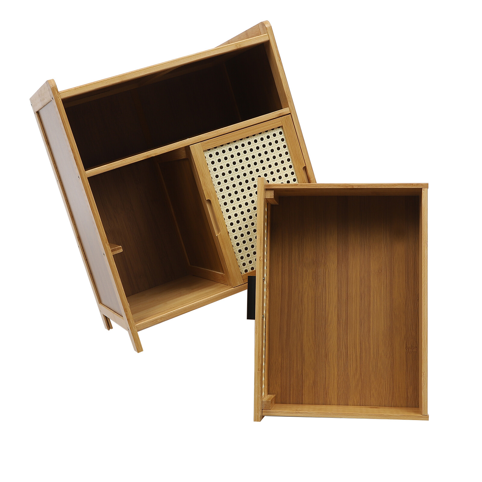 Nightstand Bamboo End Table Bedside Table w/Drawer & Shelf Bohemian Storage Rack