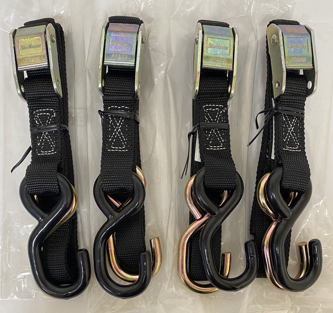 4-BikeMaster 1” X 72” Tie Downs, Nylon-Coated & Zinc-Plated Hooks #100510 #M1101