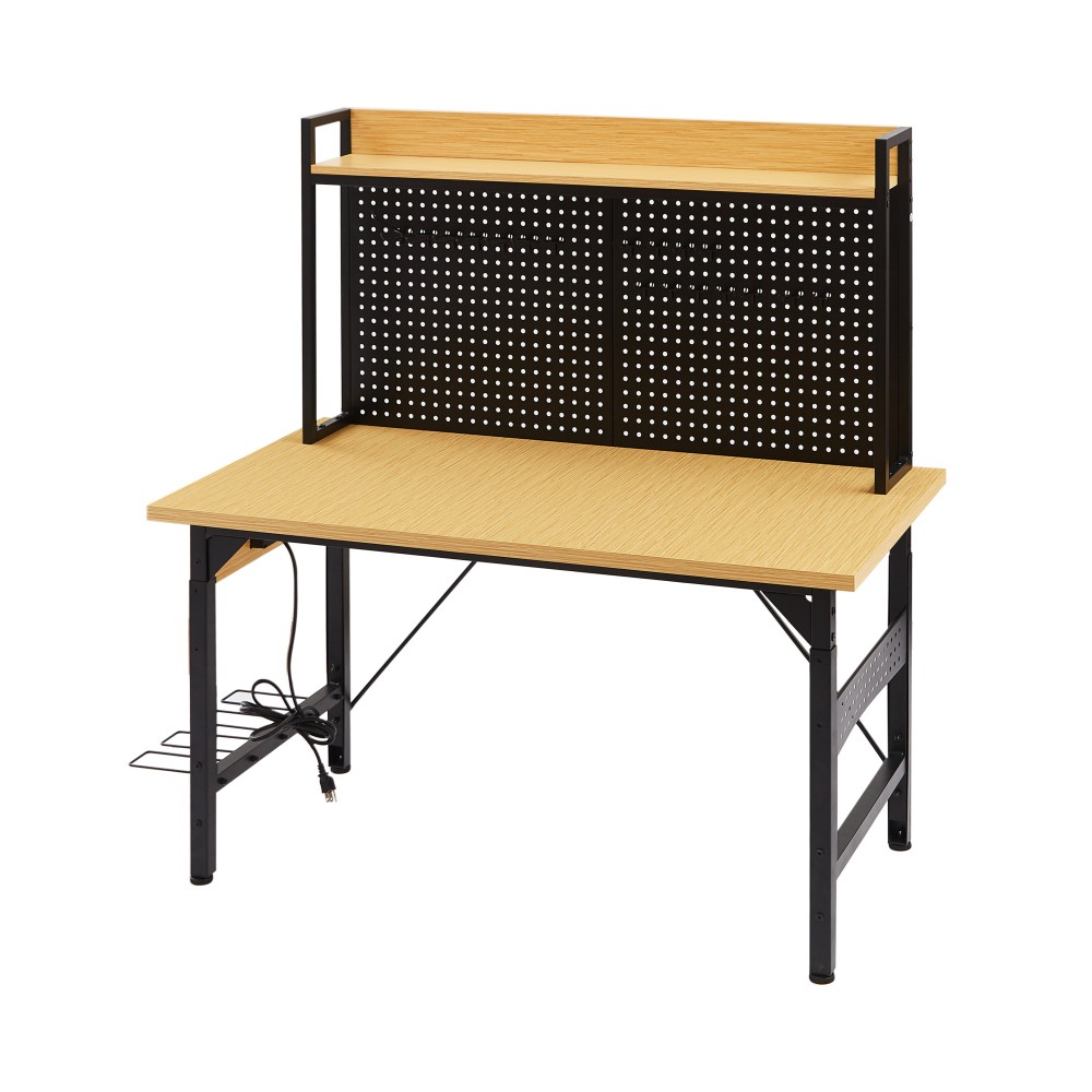 48" Adjustable Rolling Workbench Pegboard 1600lb AC/USB Shelf