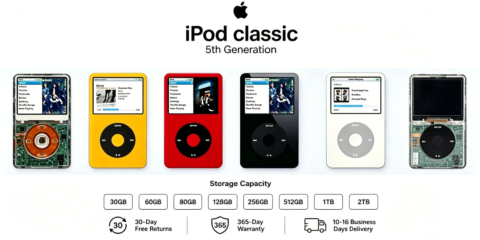 New Sealed Apple iPod Classic Video 5th 30GB 80GB 128GB 256GB New Battery Modded