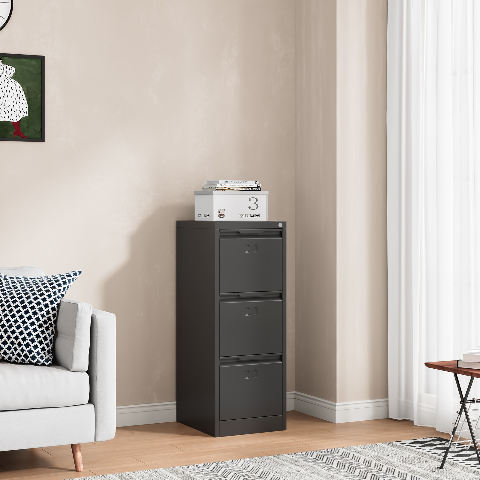 Metal 3 Drawer Vertical Storage Cabinet 3 Drawer Filing Cabinet with Lock Office