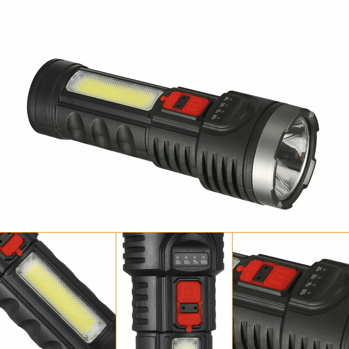 Super Bright LED Torch Tactical Flashlight USB Rechargeable & Battery