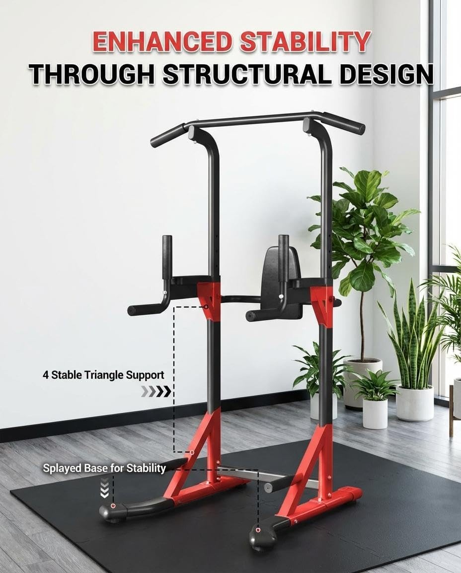 Multi-Function Power Tower Pull Up Bar Station with Backrest Adjustable Height U